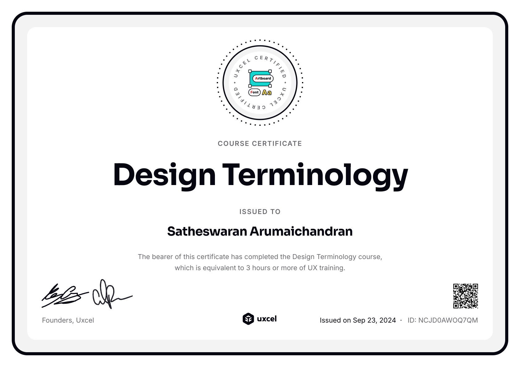 Satheswaran Arumaichandran's certificate